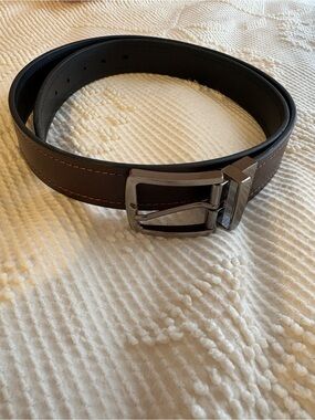 Leather Belt Mens  Brown with Pewter  Buckle and stitching detail. size 40